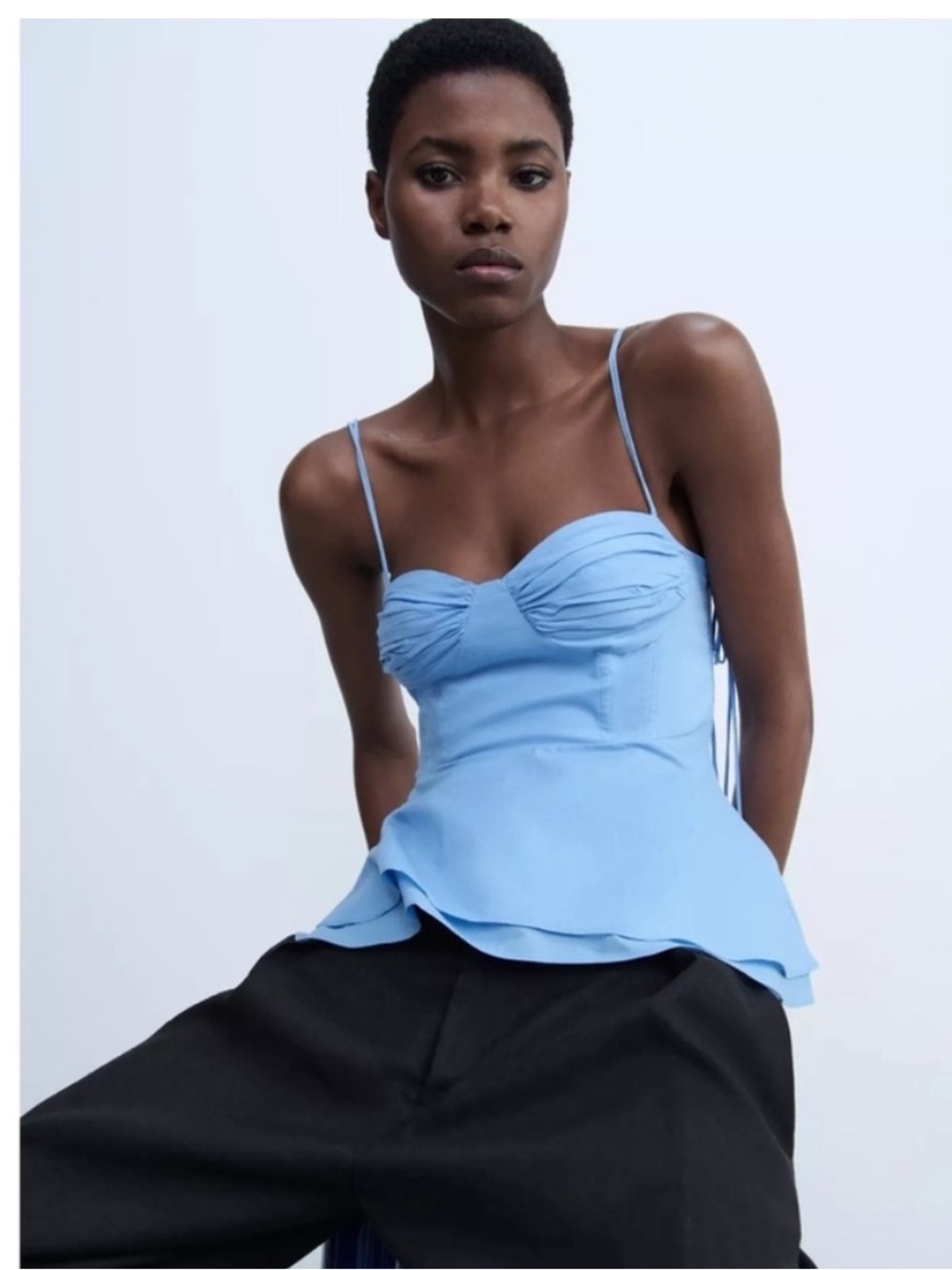 Zara Light Blue Bustier Peplum Top